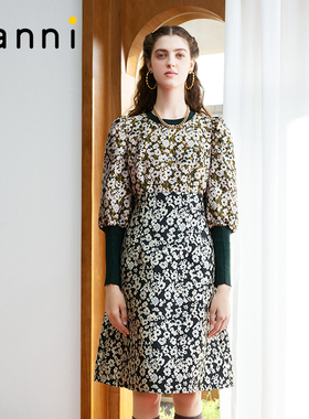 tanni新款优雅气质复古宫廷风个性撞色连衣裙TM31DR010A
