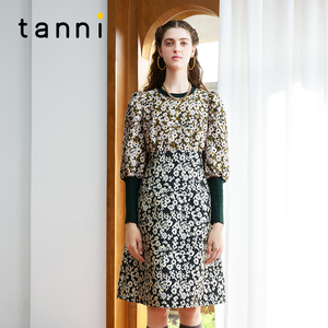 tanni新款优雅气质复古宫廷风个性撞色连衣裙TM31DR010A