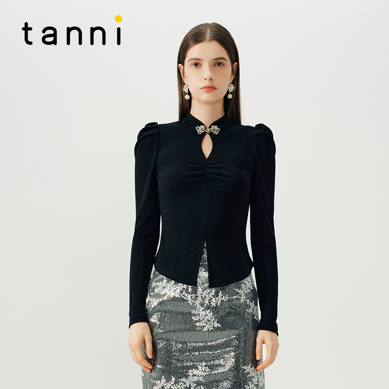 tanni新中式盘扣开衩长袖上衣