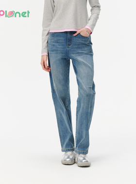 innplanet26春新款时尚休闲显瘦高腰直筒牛仔长裤PO31DE015A