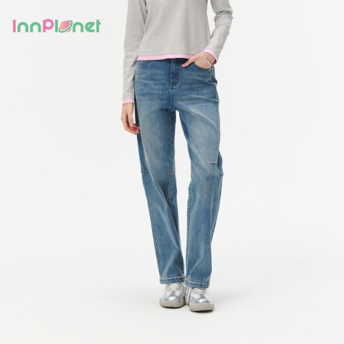 innplanet26夏季新款时尚休闲显瘦高腰直筒牛仔长裤PO31DE015A