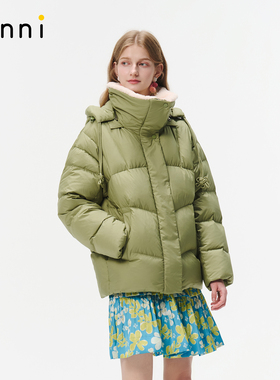 tanni25冬新款通勤日常可拆卸帽子H型收腰保暖羽绒服TO31DJ012A