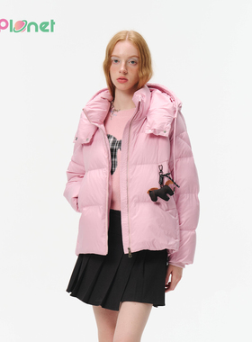 innplanet25秋冬新款甜美少女风浅粉色宽松短款羽绒服PO31DJ042A