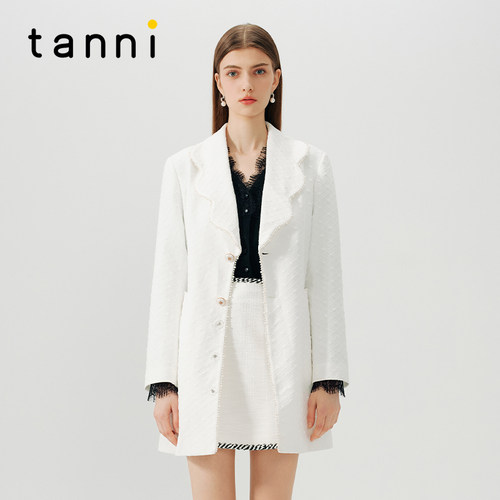 tanni小香风风衣款花瓣领连衣裙