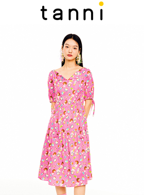 tanni秋季新款纯棉宽松大摆仙女裙中长款短袖连衣裙女TL11DR818A