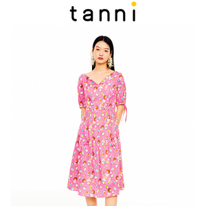 tanni秋季新款纯棉宽松大摆仙女裙中长款短袖连衣裙女TL11DR818A