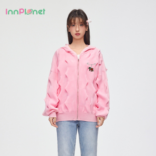 PN31KN871A 心设计双色宽松休闲拉链针织衫 tanni新款 扎扎