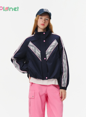 innplanet25秋冬新款甜美撞色蕾丝拼接短款工装棉服PO31CJ041A