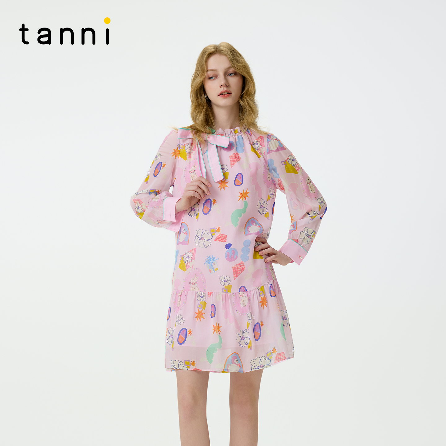 tanni甜美温柔荷叶边中长连衣裙