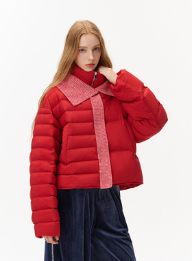 tanni25冬新款日常休闲针织拼接设计立领短款羽绒服TO31DJ017A