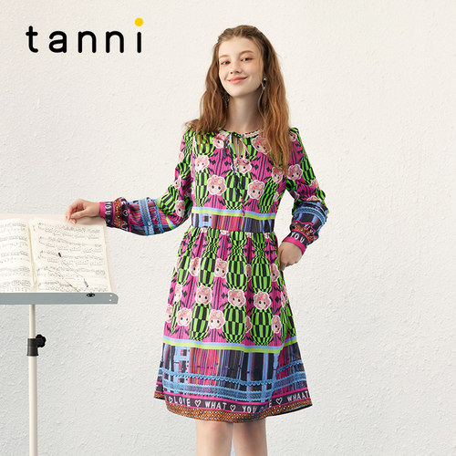 tanni复古宫廷系带高腰连衣裙