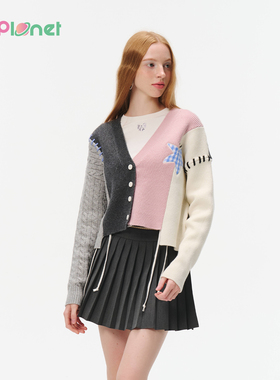 innplanet25秋冬新款温柔亲肤撞色拼接保暖针织开衫PO31KN033A