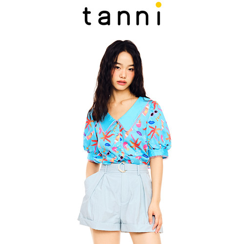 tanni通勤娃娃领泡泡袖衬衫上衣