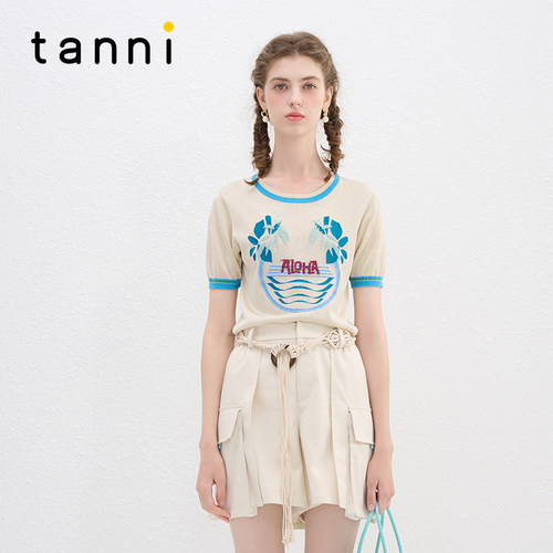 tanni浪漫悠闲度假风简约针织衫