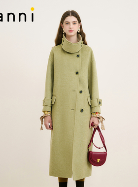 tanni新款双色时尚绵羊毛风衣式长款大衣外套TM31CO003B