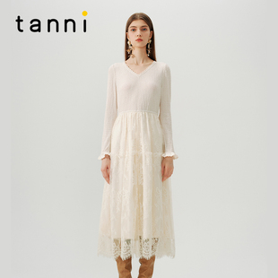 tanni25秋季 舒芙蕾轻法风气质蕾丝拼接茶歇裙连衣裙TN31DR033A 款