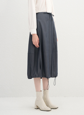 tanni新款通勤百搭抽绳调节腰工装感半身裙TN11SK078A