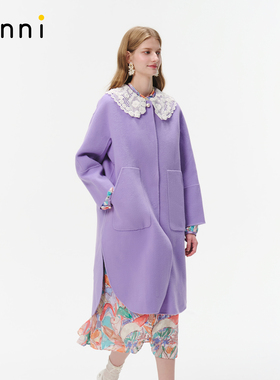 tanni25新款文艺复古蕾丝娃娃领直筒版型紫色羊毛大衣TO31CO011A