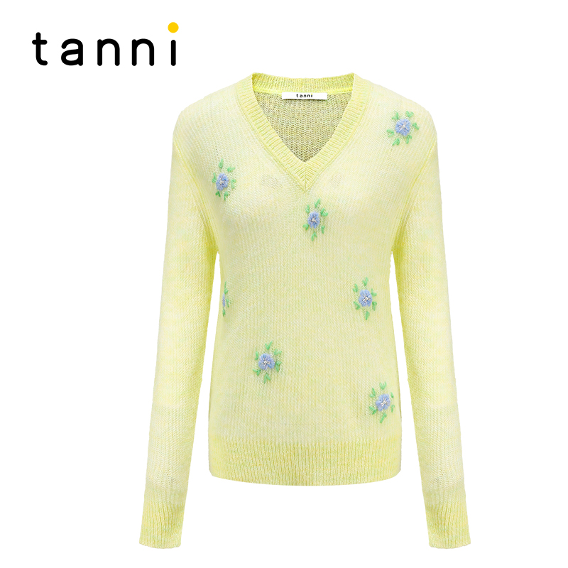 tanni百搭休闲春季V领套头针织衫