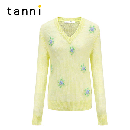 tanni新款百搭清新淑女混纺V领套头针织衫TM11KN052A