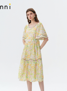 tanni25秋新款度假感流光晕染田园风法式长款连衣裙TO11DR025A
