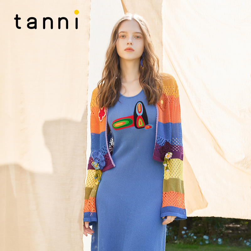 tanni多巴胺镂空条纹针织开衫