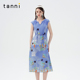 tanni25夏新款 优雅气质含桑蚕丝印花无袖 V领中长连衣裙TO11DR155A