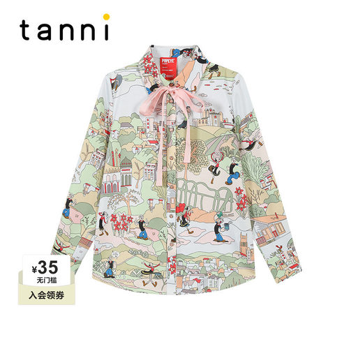 tanni大力水手印花蝴蝶结衬衫