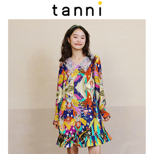 tanni新品小众设计复古减龄小A版衬衫领连衣裙TL31DR007A