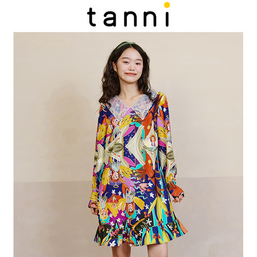 tanni新品小众设计复古减龄小A版衬衫领连衣裙TL31DR007A - 封面