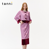 tanni25秋冬新款 TO31OW017A 圆领套装 优雅气质紫色中式 提花泡泡袖