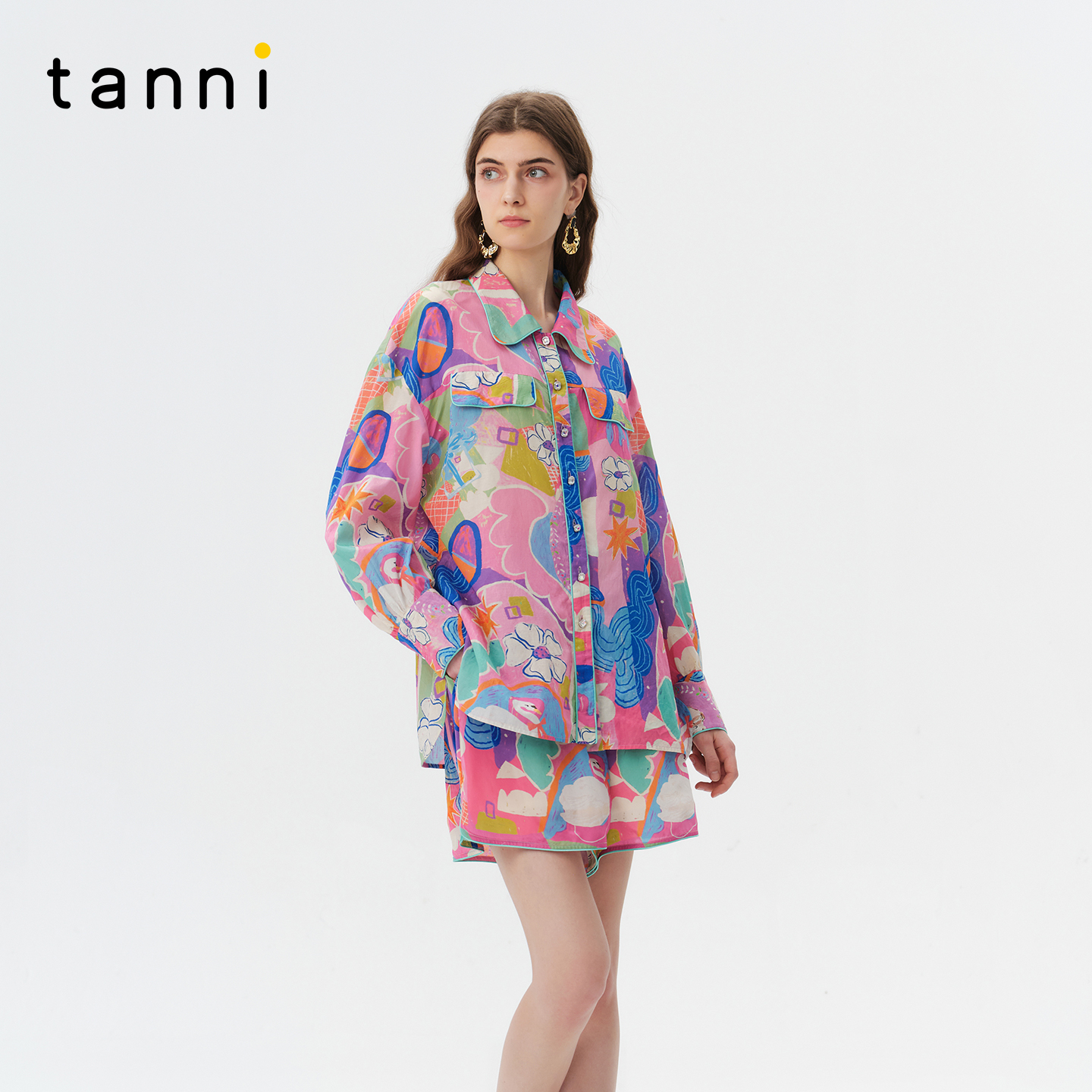 tanni轻薄宽松显瘦翻领衬衫短裤