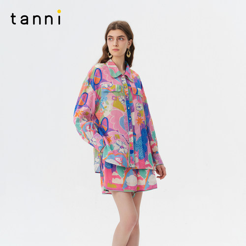 tanni轻薄宽松显瘦翻领衬衫短裤