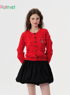 innplanet25春新款扎扎的心吊坠刺绣学院风针织衫PO11KN013B