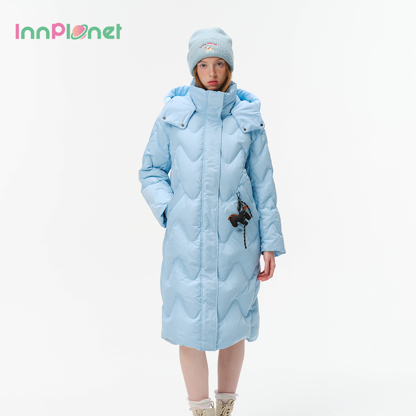 innplanet25冬新款休闲百搭连帽保暖直筒中长款羽绒服PO31DJ046A