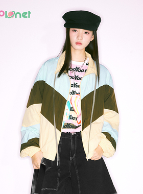 innplanet春夏新款美式复古运动休闲抽绳立领撞色外套PN11OW023A