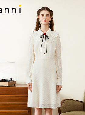 tanni新款气质复古宫廷镂空衬衫连衣裙TM31DR006A