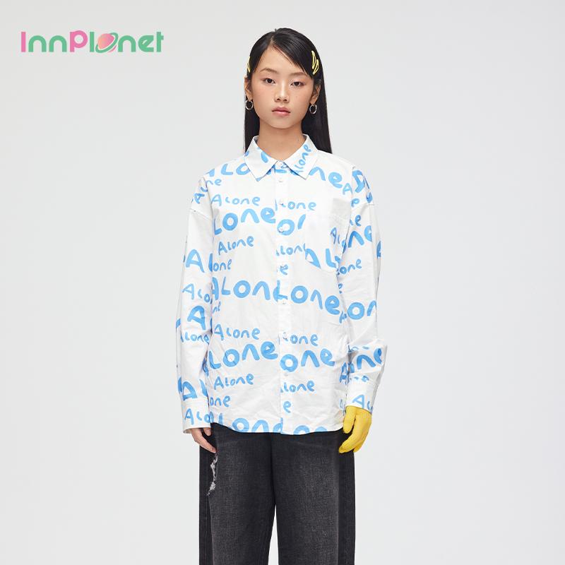 innplanet简约个性印花宽松衬衫
