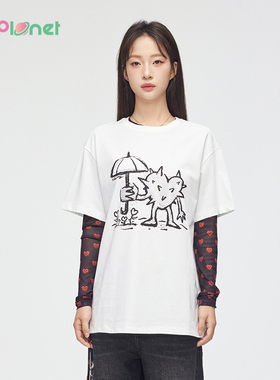 tanni&innplanet设计师系列扎扎的心简约印花T恤上衣PN11TS856A