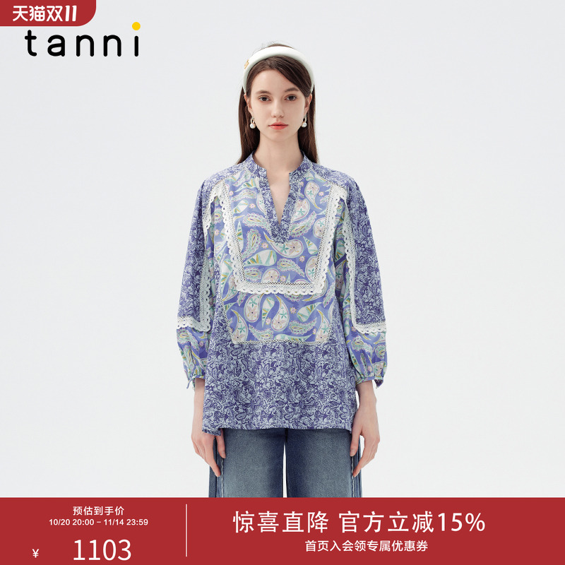 tanni25春新款宽松印花衬衫上衣