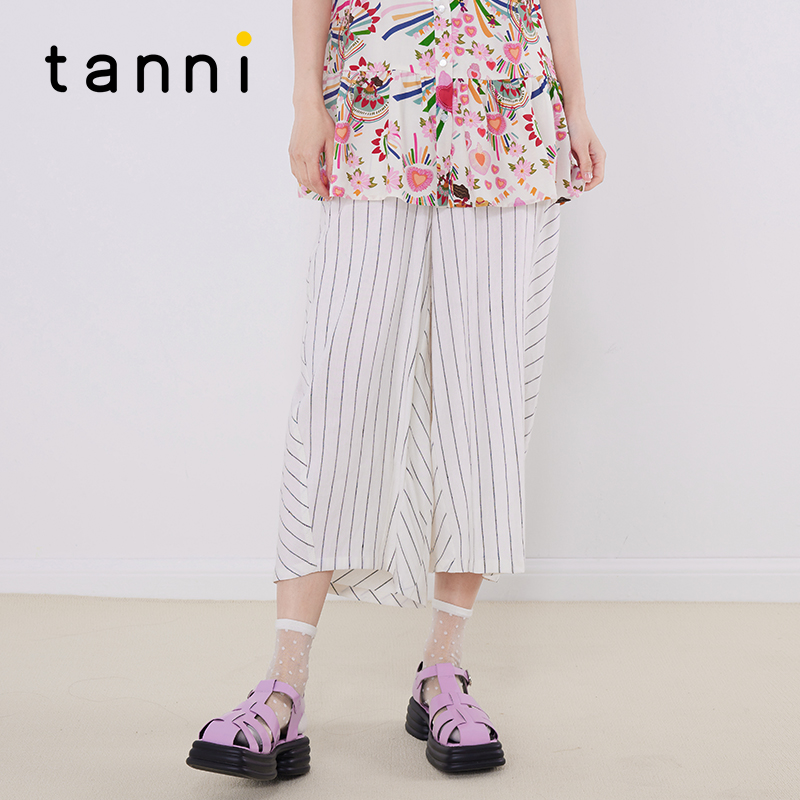 tanni通勤百搭松紧腰阔腿休闲裤