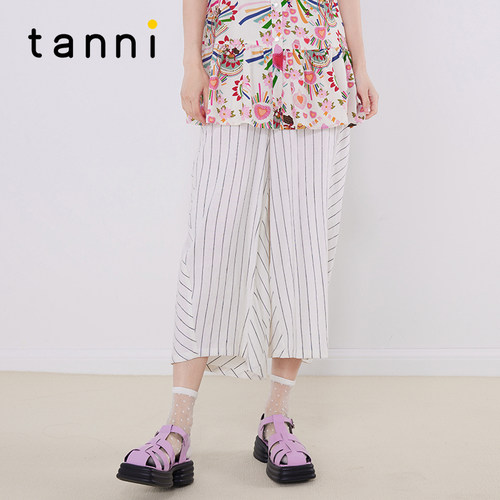 tanni通勤百搭松紧腰阔腿休闲裤