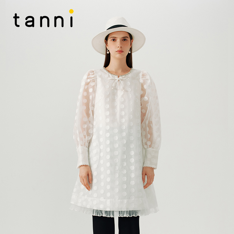 tanni清新淡雅波点提花连衣裙