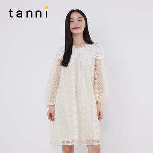 tanni新款甜美宽松蕾丝A字气质中长款连衣裙TM11DR004A