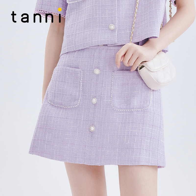 tanni高腰小香风套装A字裙短裙