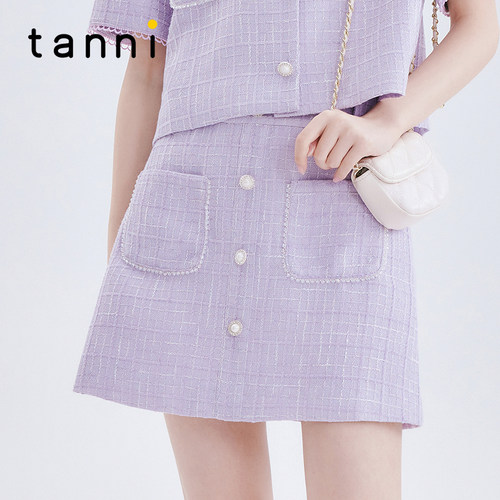 tanni高腰小香风套装A字裙短裙