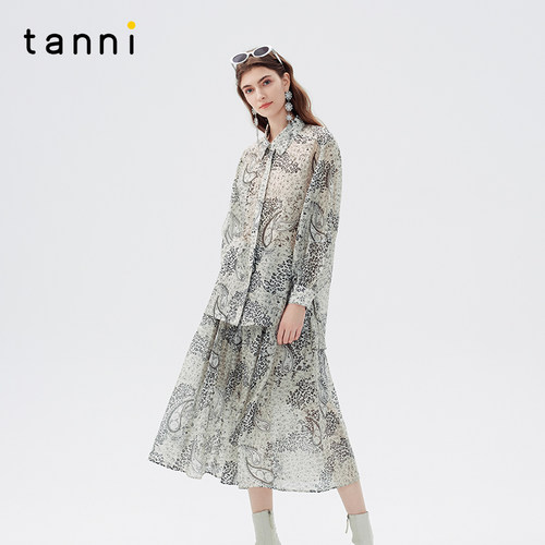 tanni印花小翻领衬衣轻薄半身裙