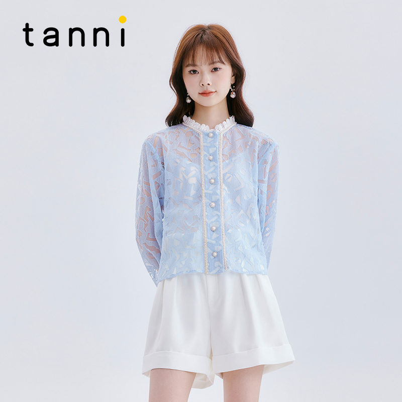 tanni高级感宫廷镂空花边领衬衫