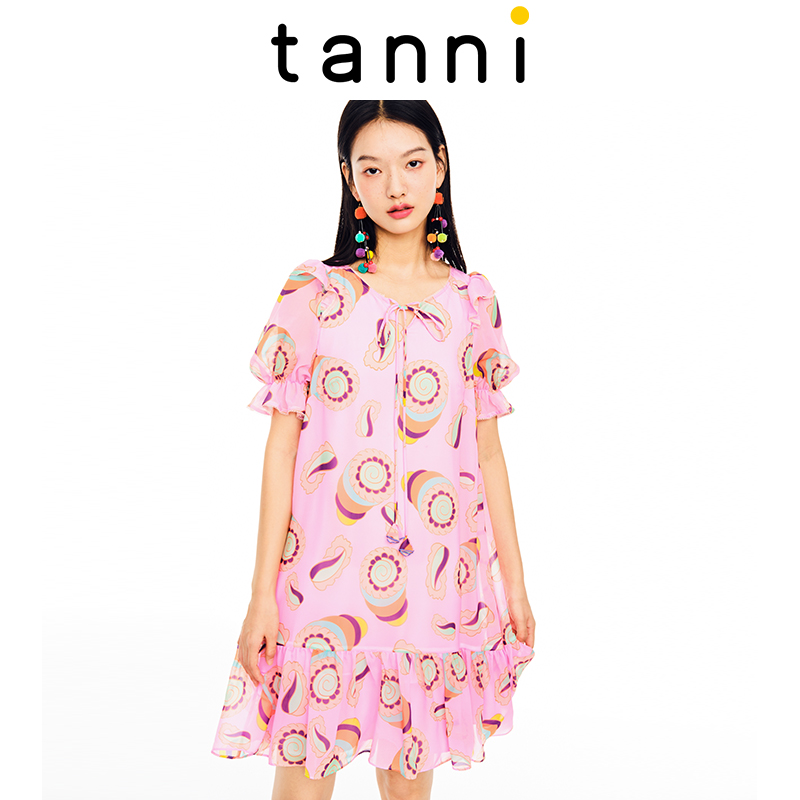 tanni春夏新款小A版领口系带设计感少女减龄连衣裙TL11DR172A 女装/女士精品 连衣裙 原图主图