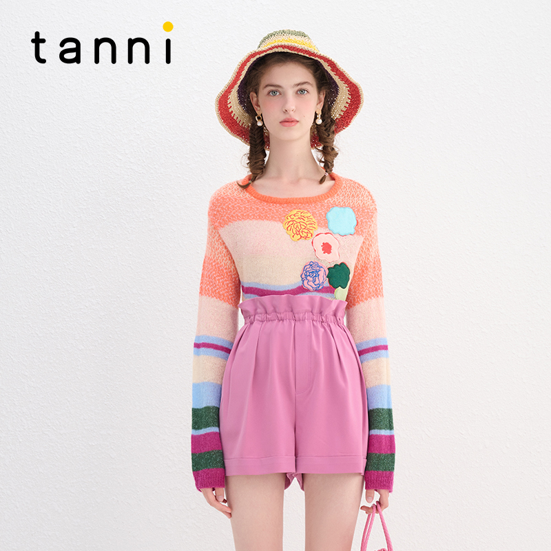 tanni多巴胺彩色条纹短款针织衫